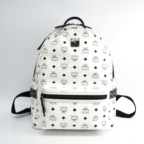 MCM White Black Leather Backpack