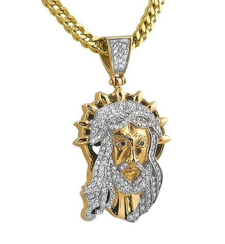 Gold CZ Jesus Halo Pendant