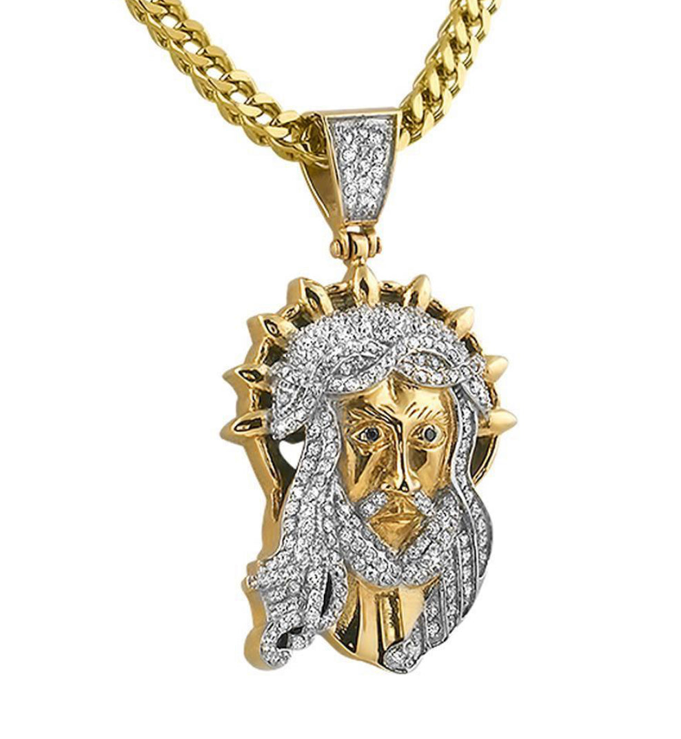 Gold CZ Jesus Halo Pendant
