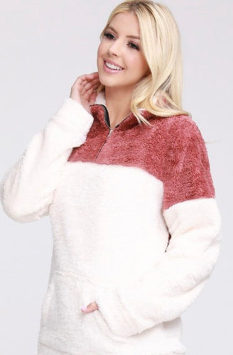 SOFT SHERPA FLEECE ZIP PULLOVER WITH POCKET
