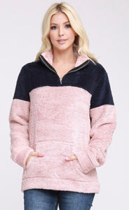 SOFT SHERPA FLEECE ZIP PULLOVER WITH POCKET